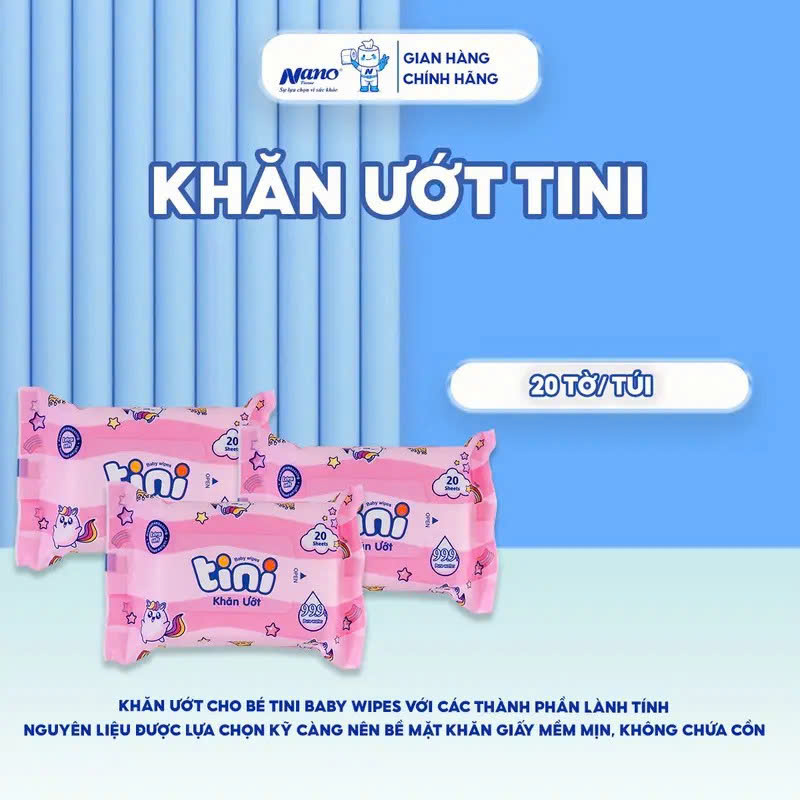 Khăn ướt Tini 20 tờ Màu hồng